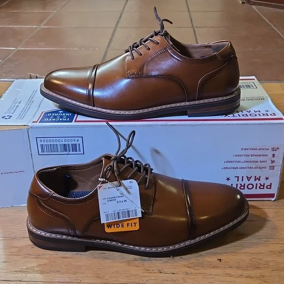 Nunn Bush Men's Centro Fles Plain Toe Oxford Cognac Leather Synthetic Size 9.5W - Picture 2 of 10